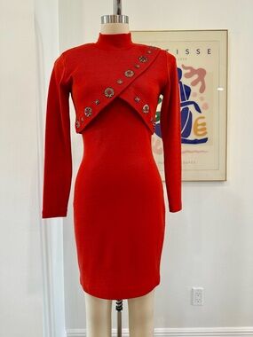 Vintage Andrea Jovine Long-Sleeve Knit Dress with Embellishment